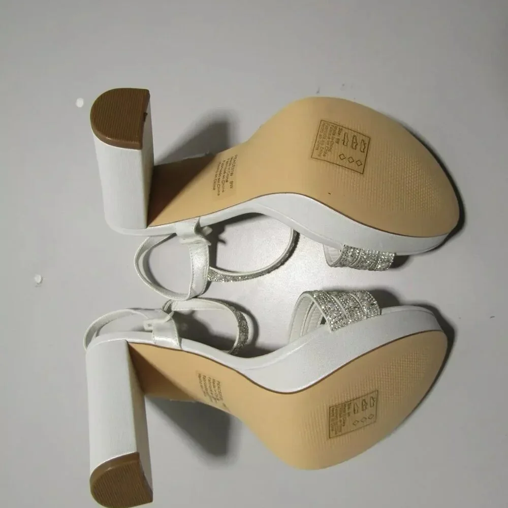 NEW GALINA Signature Peace Satin and Crystal Platform Heels Women's Size 9